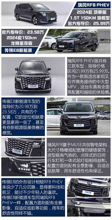 江淮瑞风RF8 PHEV对比广汽传祺E8新能源(图2) 江淮瑞风RF8 PHEV对比广汽传祺E8新能源(图2)