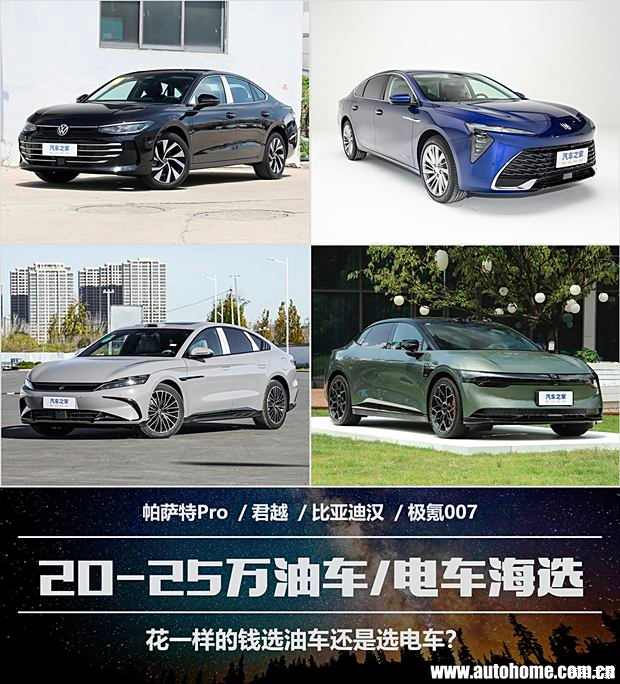 花一样的钱选油车还是选电车？20-25万油车/电车轿车海选(图1)