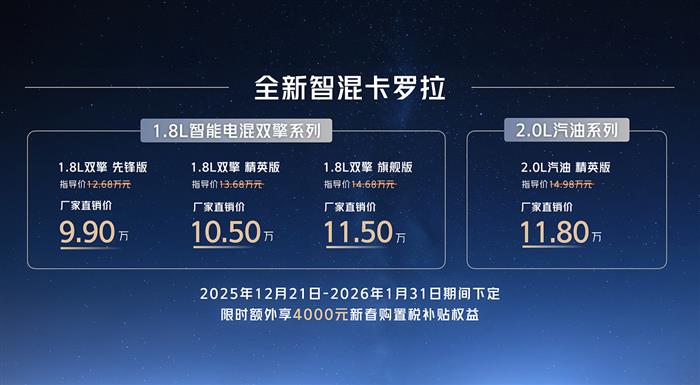 售价9.9万元起 全新智混卡罗拉焕新上市(图1)