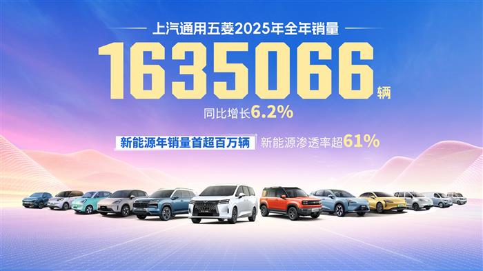 上汽通用五菱2025年累计销量超163.5万辆，新能源年销首超百万(图1)