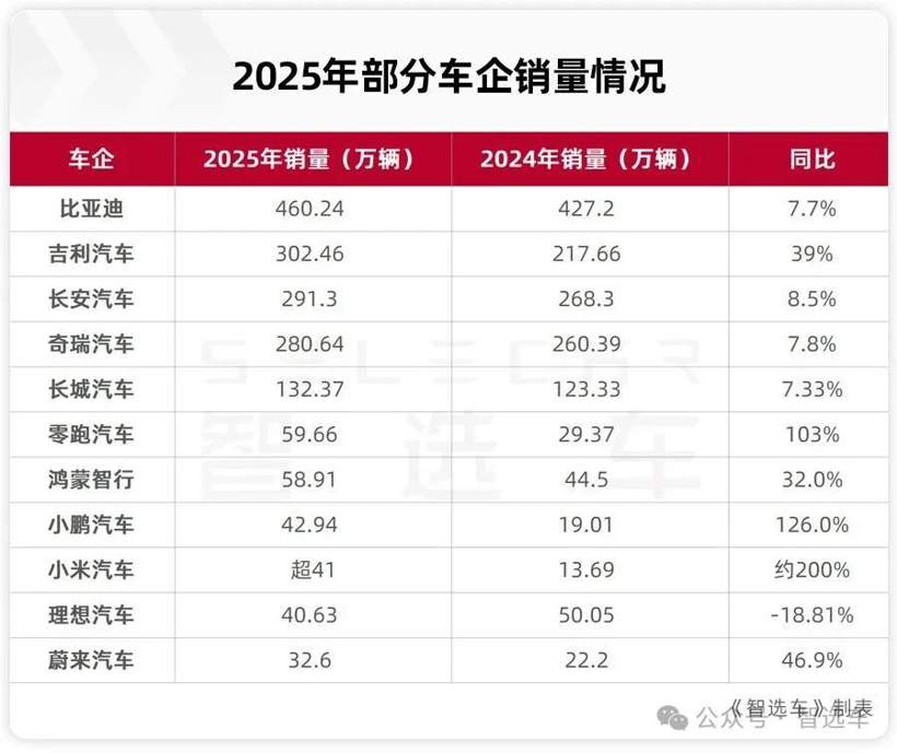 2025年车企销量盘点，比亚迪无敌，吉利有潜力，奇瑞赚外币？(图1)